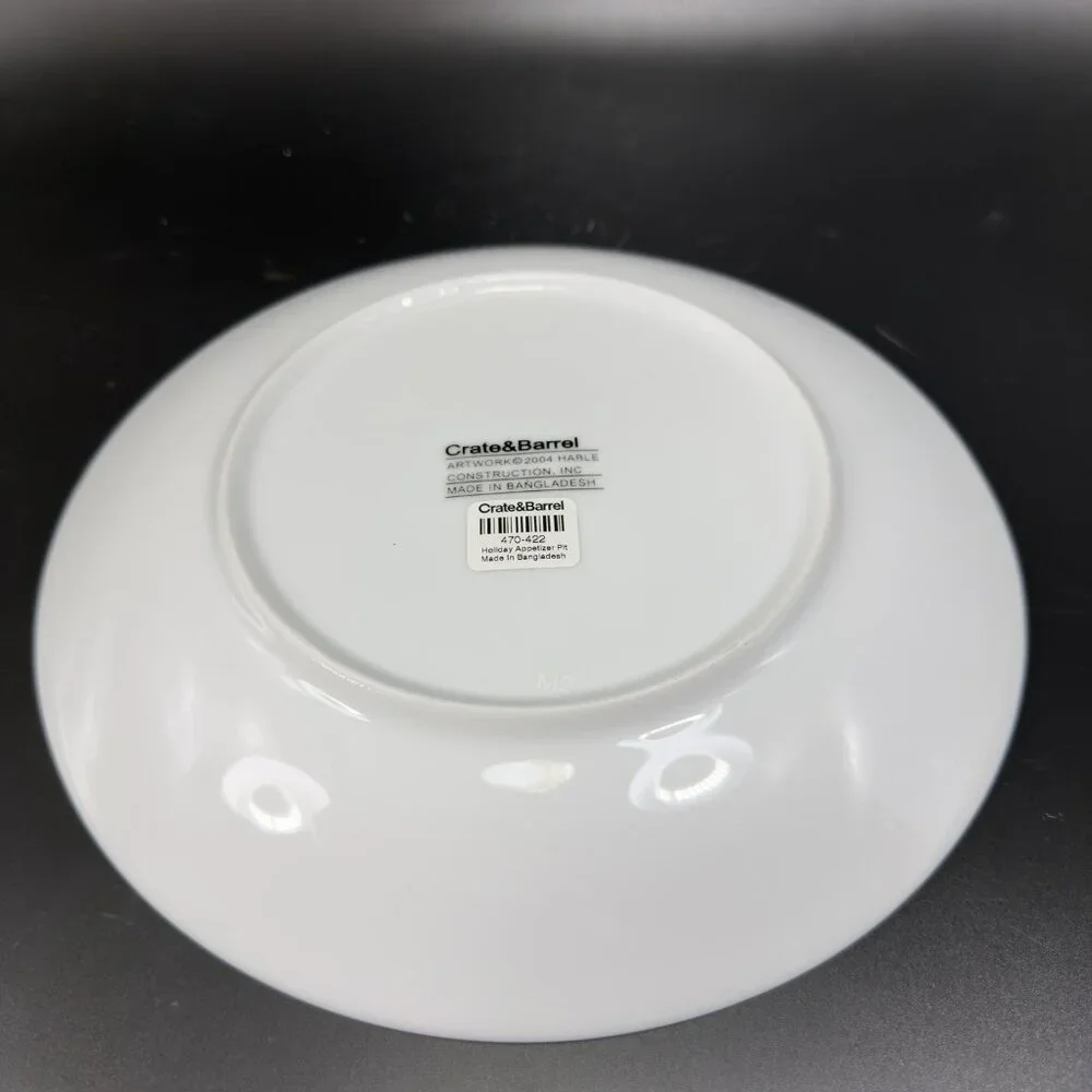 Crate & Barrel Artwork‎ Script Christmas Holiday Dish Plate Set 4 Plates 8.5inch